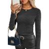 image:imageWIHOLL Long Sleeve Shirts for Women Fall Fashion Thermal Shirts Rib Knit Winter Clothing Warm Undershirts Basic TShirts0grey Black Stripes