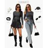 image:imageWIHOLL Long Sleeve Shirts for Women Fall Fashion Thermal Shirts Rib Knit Winter Clothing Warm Undershirts Basic TShirts0grey Black Stripes