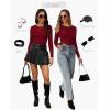 image:imageWIHOLL Long Sleeve Shirts for Women Fall Fashion Thermal Shirts Rib Knit Winter Clothing Warm Undershirts Basic TShirts5wine Red