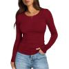 image:imageWIHOLL Long Sleeve Shirts for Women Fall Fashion Thermal Shirts Rib Knit Winter Clothing Warm Undershirts Basic TShirts5wine Red