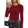 image:imageWIHOLL Long Sleeve Shirts for Women Fall Fashion Thermal Shirts Rib Knit Winter Clothing Warm Undershirts Basic TShirts5wine Red