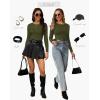 image:imageWIHOLL Long Sleeve Shirts for Women Fall Fashion Thermal Shirts Rib Knit Winter Clothing Warm Undershirts Basic TShirts6olive Green