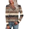 image:imageWIHOLL Long Sleeve Shirts for Women Fall Outfits V Neck T Shirts Button Down Tunic Tops Fashion Clothing0brown Stripe
