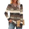 image:imageWIHOLL Long Sleeve Shirts for Women Fall Outfits V Neck T Shirts Button Down Tunic Tops Fashion Clothing0brown Stripe