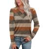 image:imageWIHOLL Long Sleeve Shirts for Women Fall Outfits V Neck T Shirts Button Down Tunic Tops Fashion Clothing0orange Stripes