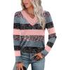 image:imageWIHOLL Long Sleeve Shirts for Women Fall Outfits V Neck T Shirts Button Down Tunic Tops Fashion Clothing0pink Stripe