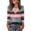 image:imageWIHOLL Long Sleeve Shirts for Women Fall Outfits V Neck T Shirts Button Down Tunic Tops Fashion Clothing0pink Stripe