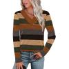 image:imageWIHOLL Long Sleeve Shirts for Women Fall Outfits V Neck T Shirts Button Down Tunic Tops Fashion Clothing1autumn Stripe
