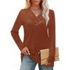 image:imageWIHOLL Long Sleeve Shirts for Women Fall Outfits V Neck T Shirts Button Down Tunic Tops Fashion Clothing1caramel