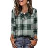 image:imageWIHOLL Long Sleeve Shirts for Women Fall Outfits V Neck T Shirts Button Down Tunic Tops Fashion Clothing1green Grid