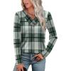 image:imageWIHOLL Long Sleeve Shirts for Women Fall Outfits V Neck T Shirts Button Down Tunic Tops Fashion Clothing1green Grid