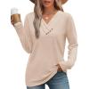 image:imageWIHOLL Long Sleeve Shirts for Women Fall Outfits V Neck T Shirts Button Down Tunic Tops Fashion Clothing1khaki