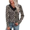 image:imageWIHOLL Long Sleeve Shirts for Women Fall Outfits V Neck T Shirts Button Down Tunic Tops Fashion Clothing1leopard Print
