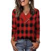 image:imageWIHOLL Long Sleeve Shirts for Women Fall Outfits V Neck T Shirts Button Down Tunic Tops Fashion Clothing1red Plaid