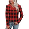 image:imageWIHOLL Long Sleeve Shirts for Women Fall Outfits V Neck T Shirts Button Down Tunic Tops Fashion Clothing1red Plaid