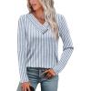 image:imageWIHOLL Long Sleeve Shirts for Women Fall Outfits V Neck T Shirts Button Down Tunic Tops Fashion Clothing1vertical Stripes