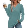image:imageWIHOLL Long Sleeve Shirts for Women Fall Outfits V Neck T Shirts Button Down Tunic Tops Fashion Clothing2teal