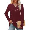 image:imageWIHOLL Long Sleeve Shirts for Women Fall Outfits V Neck T Shirts Button Down Tunic Tops Fashion Clothing3burgundy
