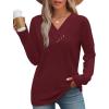 image:imageWIHOLL Long Sleeve Shirts for Women Fall Outfits V Neck T Shirts Button Down Tunic Tops Fashion Clothing3burgundy