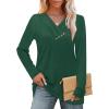 image:imageWIHOLL Long Sleeve Shirts for Women Fall Outfits V Neck T Shirts Button Down Tunic Tops Fashion Clothing3green