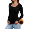image:imageWIHOLL Long Sleeve Thermal Shirts for Women Light Fleece Tops Spring 2026 Square Neck Basic TeesAblack