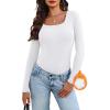 image:imageWIHOLL Long Sleeve Thermal Shirts for Women Light Fleece Tops Spring 2026 Square Neck Basic TeesAwhite