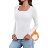 image:imageWIHOLL Long Sleeve Thermal Shirts for Women Light Fleece Tops Spring 2026 Square Neck Basic TeesAwhite