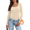 image:imageWIHOLL Long Sleeve Thermal Shirts for Women Light Fleece Tops Spring 2026 Square Neck Basic TeesBeige