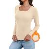 image:imageWIHOLL Long Sleeve Thermal Shirts for Women Light Fleece Tops Spring 2026 Square Neck Basic TeesBeige