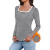image:imageWIHOLL Long Sleeve Thermal Shirts for Women Light Fleece Tops Spring 2026 Square Neck Basic TeesBlack Striped