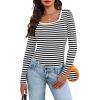 image:imageWIHOLL Long Sleeve Thermal Shirts for Women Light Fleece Tops Spring 2026 Square Neck Basic TeesBlack Striped