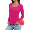 image:imageWIHOLL Long Sleeve Thermal Shirts for Women Light Fleece Tops Spring 2026 Square Neck Basic TeesHot Pink