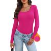 image:imageWIHOLL Long Sleeve Thermal Shirts for Women Light Fleece Tops Spring 2026 Square Neck Basic TeesHot Pink