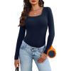 image:imageWIHOLL Long Sleeve Thermal Shirts for Women Light Fleece Tops Spring 2026 Square Neck Basic TeesNavy Blue