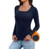 image:imageWIHOLL Long Sleeve Thermal Shirts for Women Light Fleece Tops Spring 2026 Square Neck Basic TeesNavy Blue