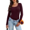 image:imageWIHOLL Long Sleeve Thermal Shirts for Women Light Fleece Tops Spring 2026 Square Neck Basic TeesWine