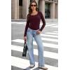 image:imageWIHOLL Long Sleeve Thermal Shirts for Women Light Fleece Tops Spring 2026 Square Neck Basic TeesWine
