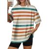 image:imageWIHOLL Oversized Tshirts for Women Summer Tops Short Sleeve T Shirts Beach Vacation Clothes Travel Outfits Fashion 2026Colorful Stripes