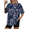 image:imageWIHOLL Oversized Tshirts for Women Summer Tops Short Sleeve T Shirts Beach Vacation Clothes Travel Outfits Fashion 2026Flowers and Leaves