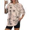 image:imageWIHOLL Oversized Tshirts for Women Summer Tops Short Sleeve T Shirts Beach Vacation Clothes Travel Outfits Fashion 2026Ink Painting Flowers