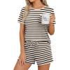 image:imageWIHOLL Pajamas for Women Set Two Piece Lounge Summer Outfits Short Sleeve Tops amp Shorts Soft Sleepwear Chest Pocket 2026Black  Apricot Stripes