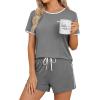 image:imageWIHOLL Pajamas for Women Set Two Piece Lounge Summer Outfits Short Sleeve Tops amp Shorts Soft Sleepwear Chest Pocket 2026Grey