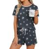 image:imageWIHOLL Pajamas for Women Set Two Piece Lounge Summer Outfits Short Sleeve Tops amp Shorts Soft Sleepwear Chest Pocket 2026Grey White Stars