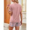 image:imageWIHOLL Pajamas for Women Set Two Piece Lounge Summer Outfits Short Sleeve Tops amp Shorts Soft Sleepwear Chest Pocket 2026Pink Checkered Pattern