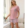 image:imageWIHOLL Pajamas for Women Set Two Piece Lounge Summer Outfits Short Sleeve Tops amp Shorts Soft Sleepwear Chest Pocket 2026Pink Checkered Pattern