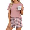 image:imageWIHOLL Pajamas for Women Set Two Piece Lounge Summer Outfits Short Sleeve Tops amp Shorts Soft Sleepwear Chest Pocket 2026Pink Checkered Pattern