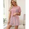 image:imageWIHOLL Pajamas for Women Set Two Piece Lounge Summer Outfits Short Sleeve Tops amp Shorts Soft Sleepwear Chest Pocket 2026Pink Checkered Pattern