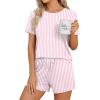image:imageWIHOLL Pajamas for Women Set Two Piece Lounge Summer Outfits Short Sleeve Tops amp Shorts Soft Sleepwear Chest Pocket 2026Pink and White Stripes