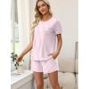 image:imageWIHOLL Pajamas for Women Set Two Piece Lounge Summer Outfits Short Sleeve Tops amp Shorts Soft Sleepwear Chest Pocket 2026Pink and White Stripes