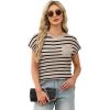 image:imageWIHOLL Short Sleeve Sweater for Women Crew Neck Trendy Summer Tops 2026 Travel Business Casual Spring Outfits with PocketStriped Apricot Black